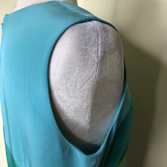 Lela Rose Silk Dress Size 10 Sleeveless Sheath Blue Green Abstract Cocktail - Picture 16 of 16